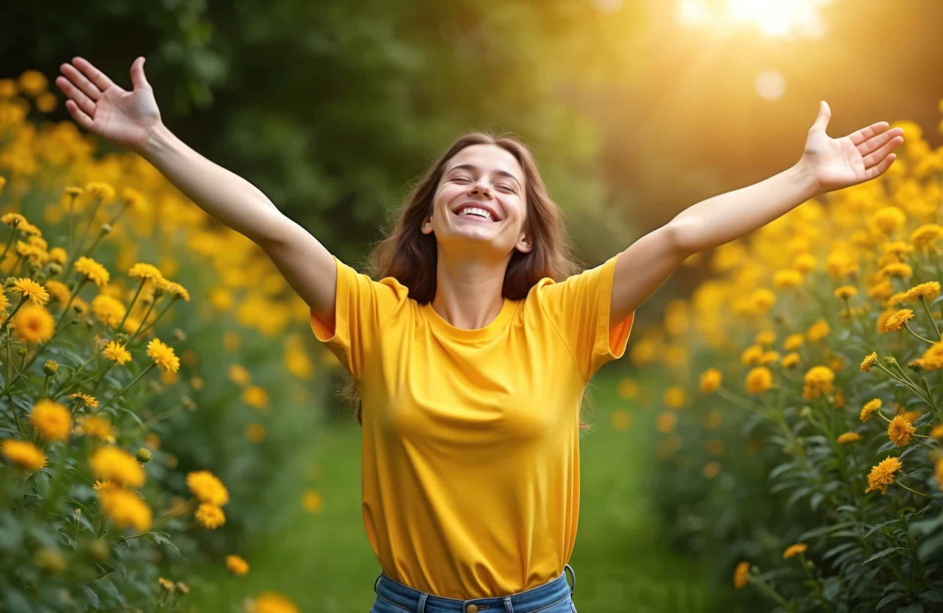 Junge Frau genießt Gartenumgebung voller Blumen | Gartenstecker Rost